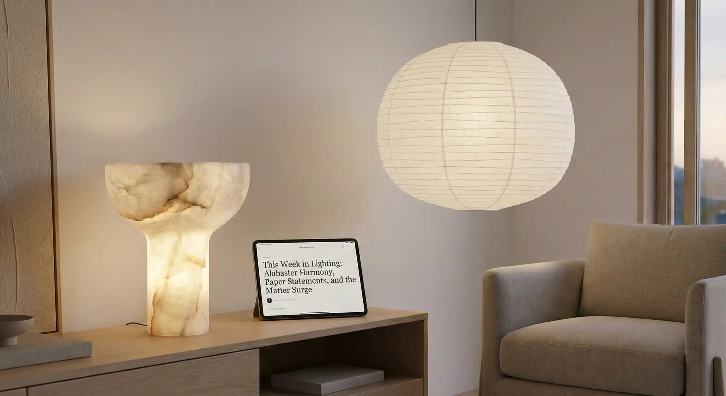 Natural materials like alabaster and paper are defining the practical style of early 2026.