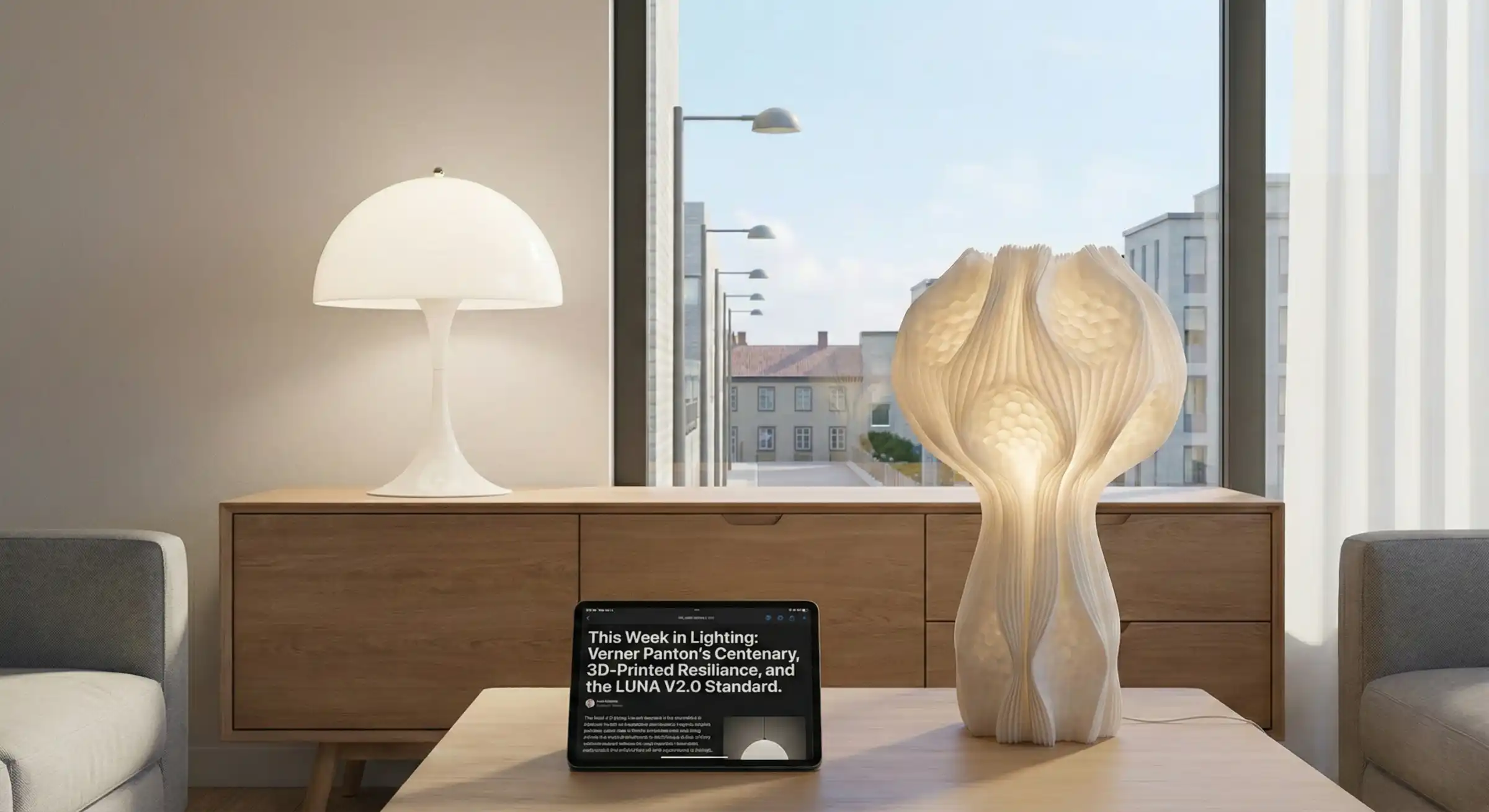 Verner Panton inspired furniture and the 3D-printed Poppy lamp.